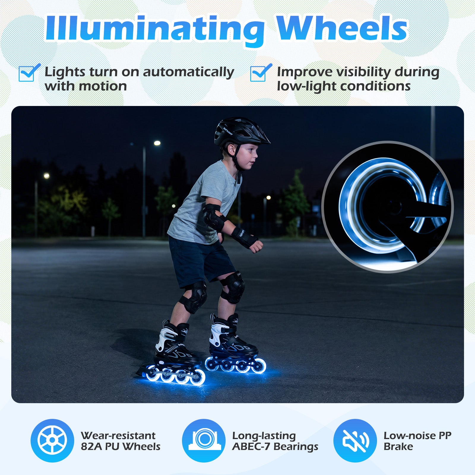 4 Sizes Adjustable Blade Roller with Light-up Wheels for Youth-Black