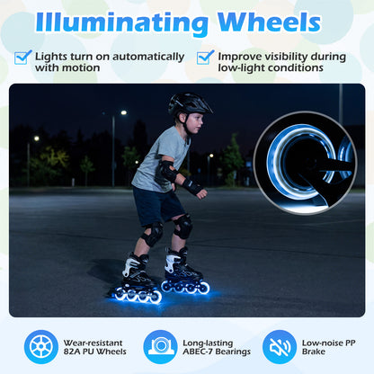 4 Sizes Adjustable Blade Roller with Light-up Wheels for Youth-Black