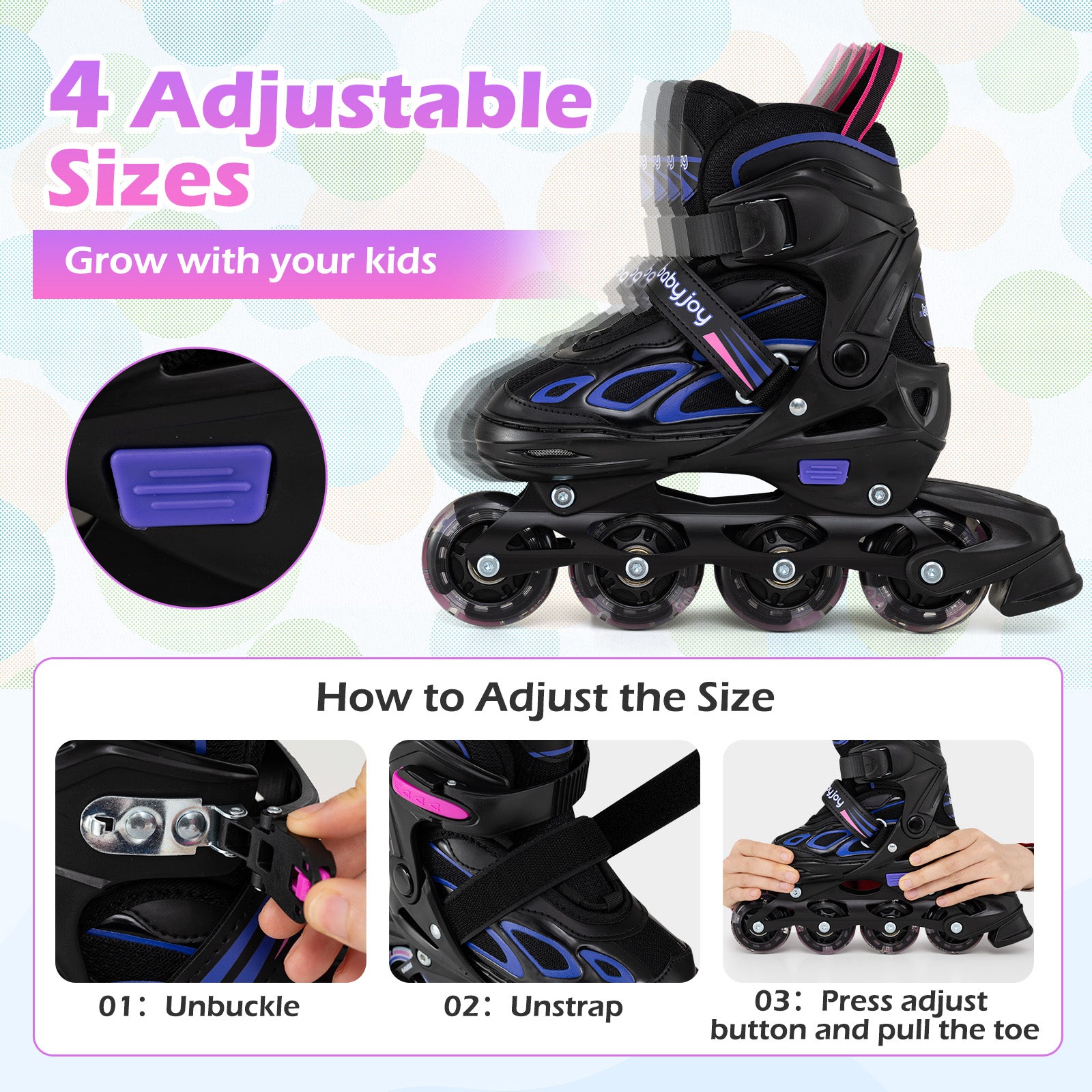 4 Sizes Adjustable Blade Roller with Light-up Wheels for Youth-Purple