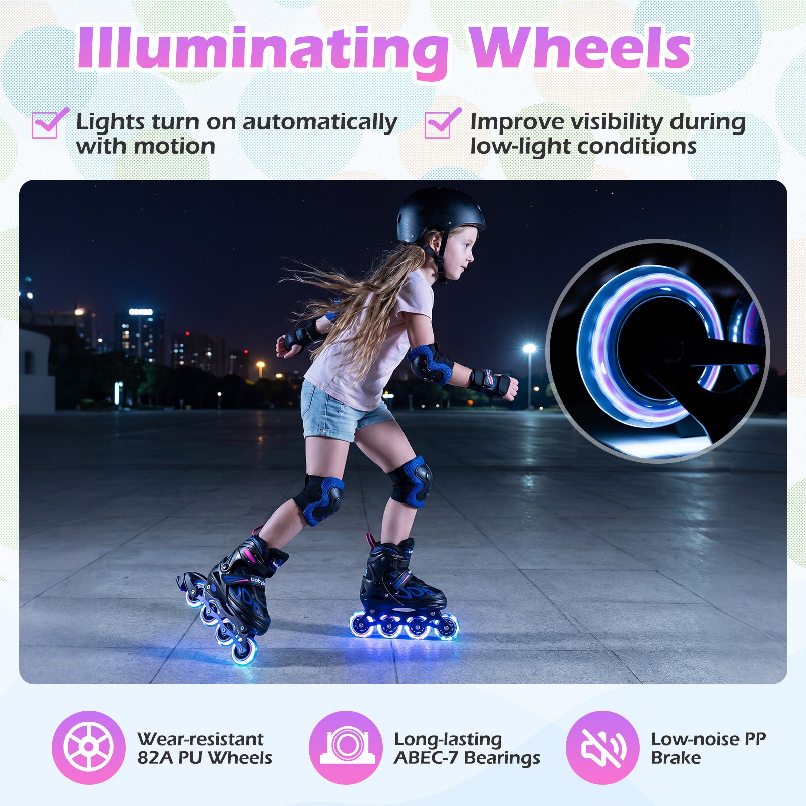 4 Sizes Adjustable Blade Roller with Light-up Wheels for Youth-Purple