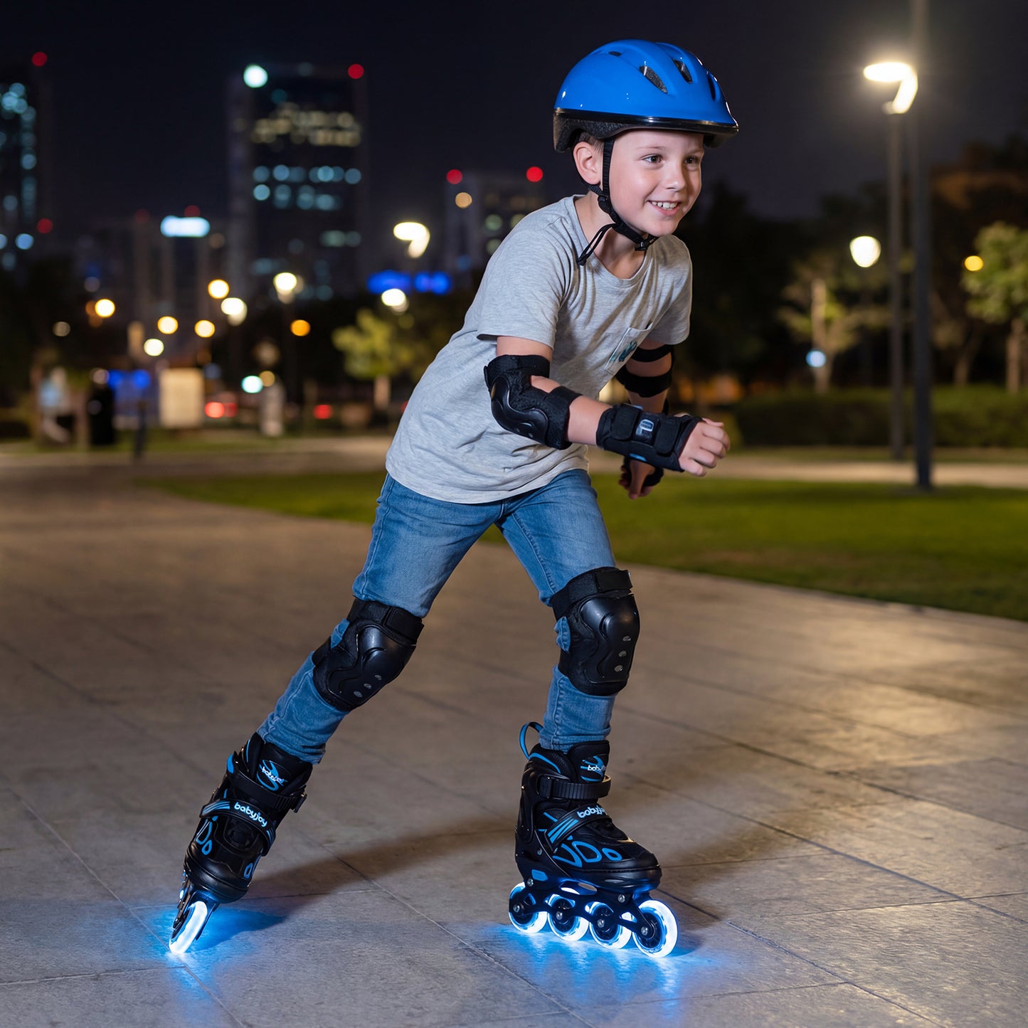 4 Sizes Adjustable Blade Roller with Light-up Wheels for Youth-Blue