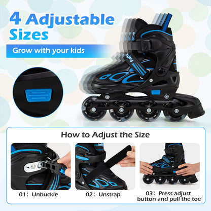 4 Sizes Adjustable Blade Roller with Light-up Wheels for Youth-Blue