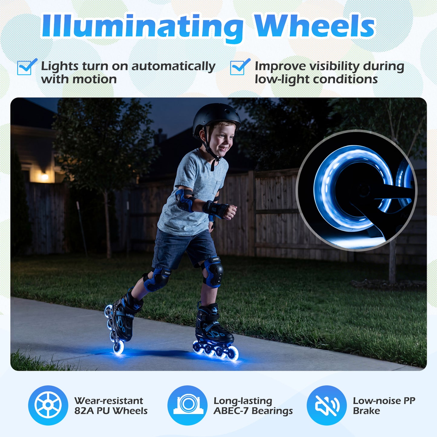 4 Sizes Adjustable Blade Roller with Light-up Wheels for Youth-Blue