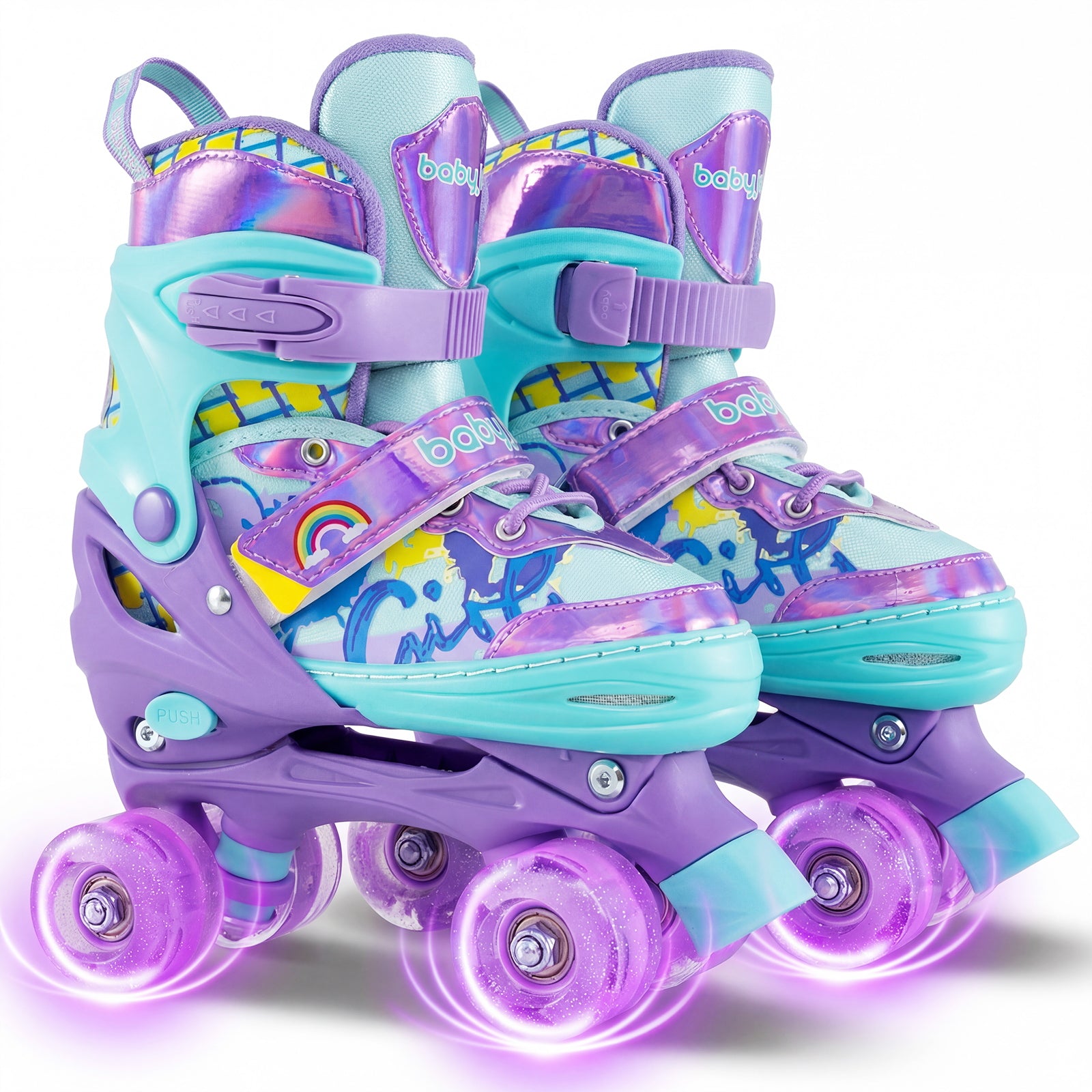 4 Sizes Adjustable Kids Roller Skates with Light-up Wheels and Safety Protection M Size-Purple