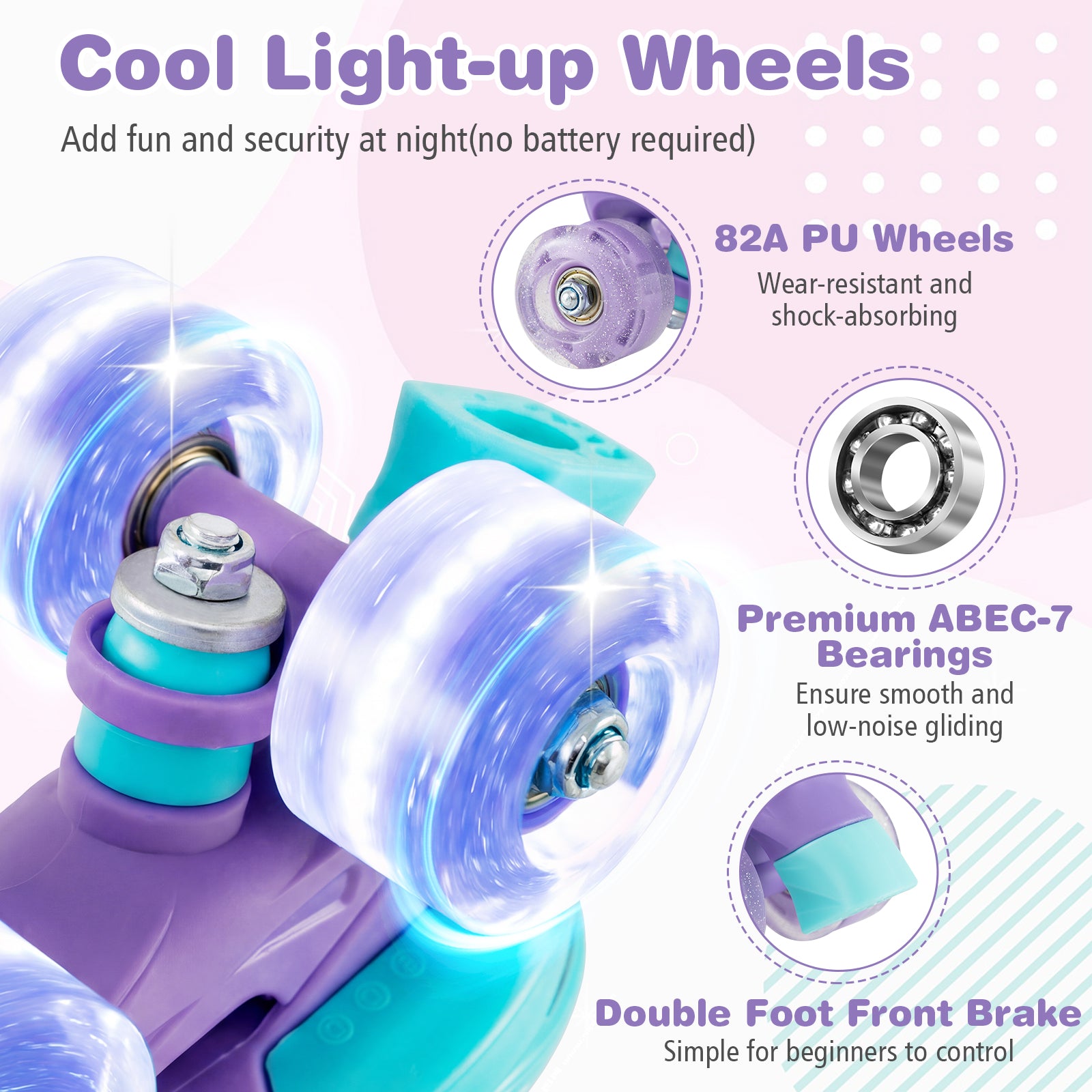 4 Sizes Adjustable Kids Roller Skates with Light-up Wheels and Safety Protection M Size-Purple