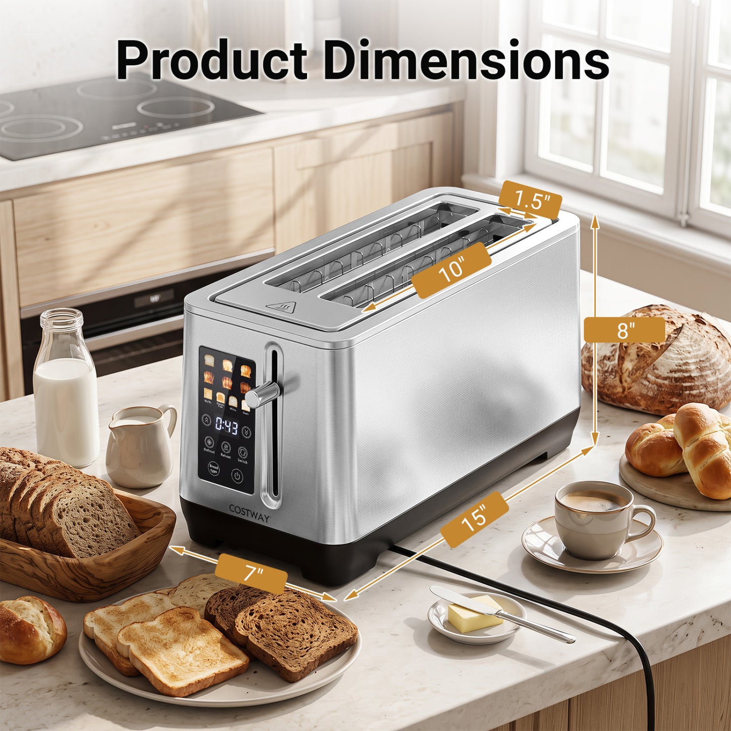 4 Slice Toaster with LED Display and 6 Browning Levels