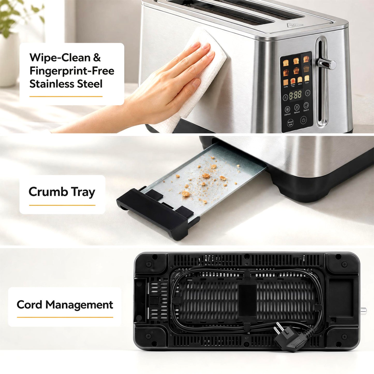 4 Slice Toaster with LED Display and 6 Browning Levels