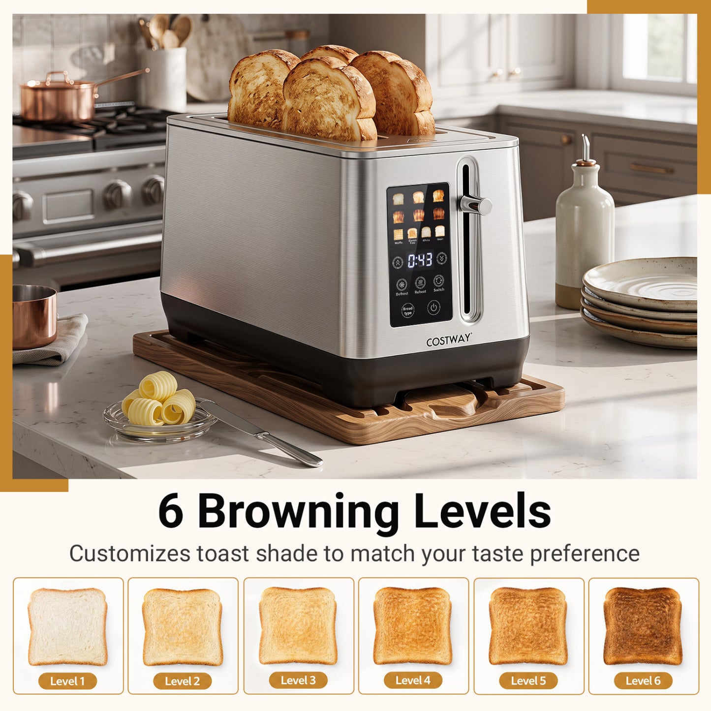 4 Slice Toaster with LED Display and 6 Browning Levels