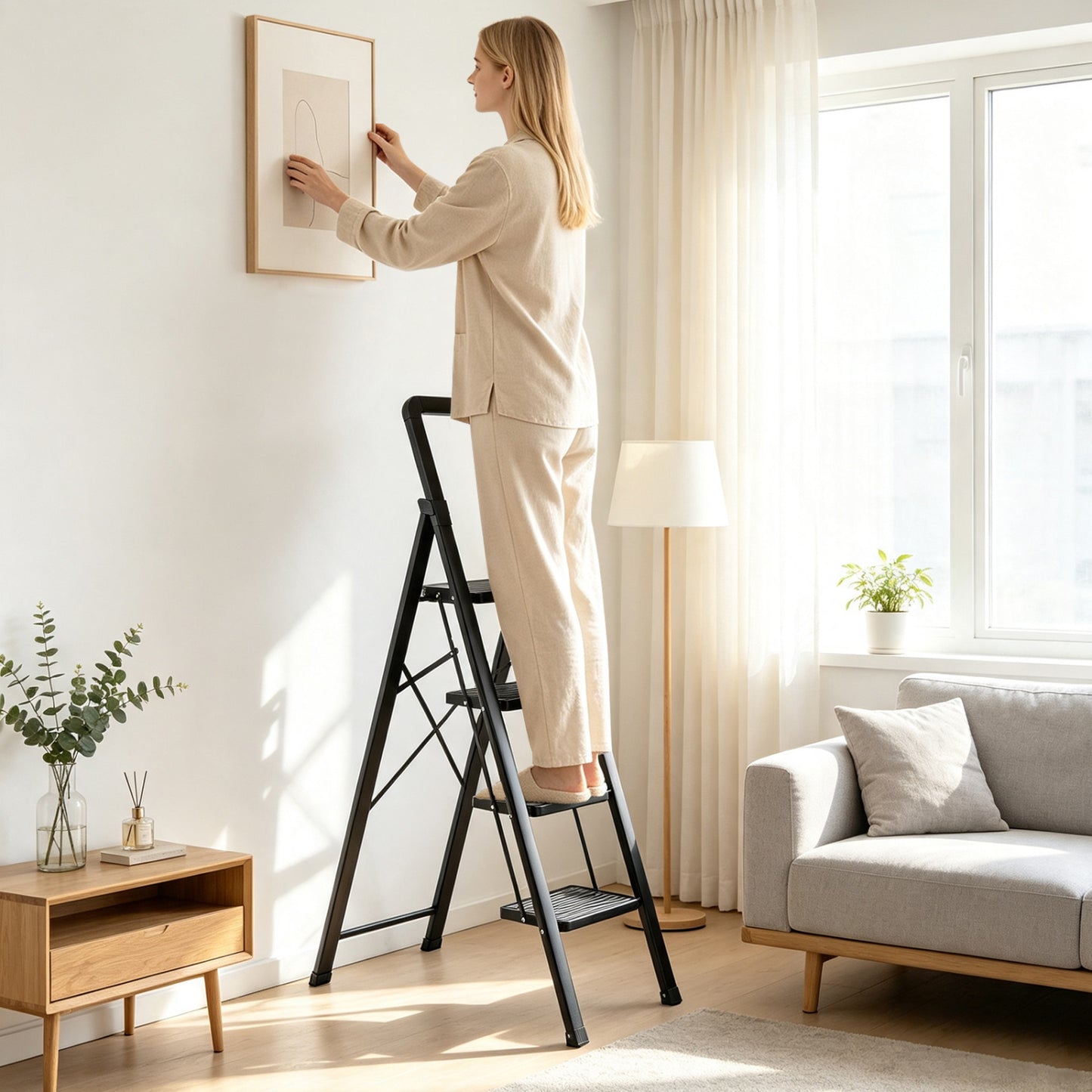 3-Step Folding Step Stool with Wide Anti-Slip Pedals
