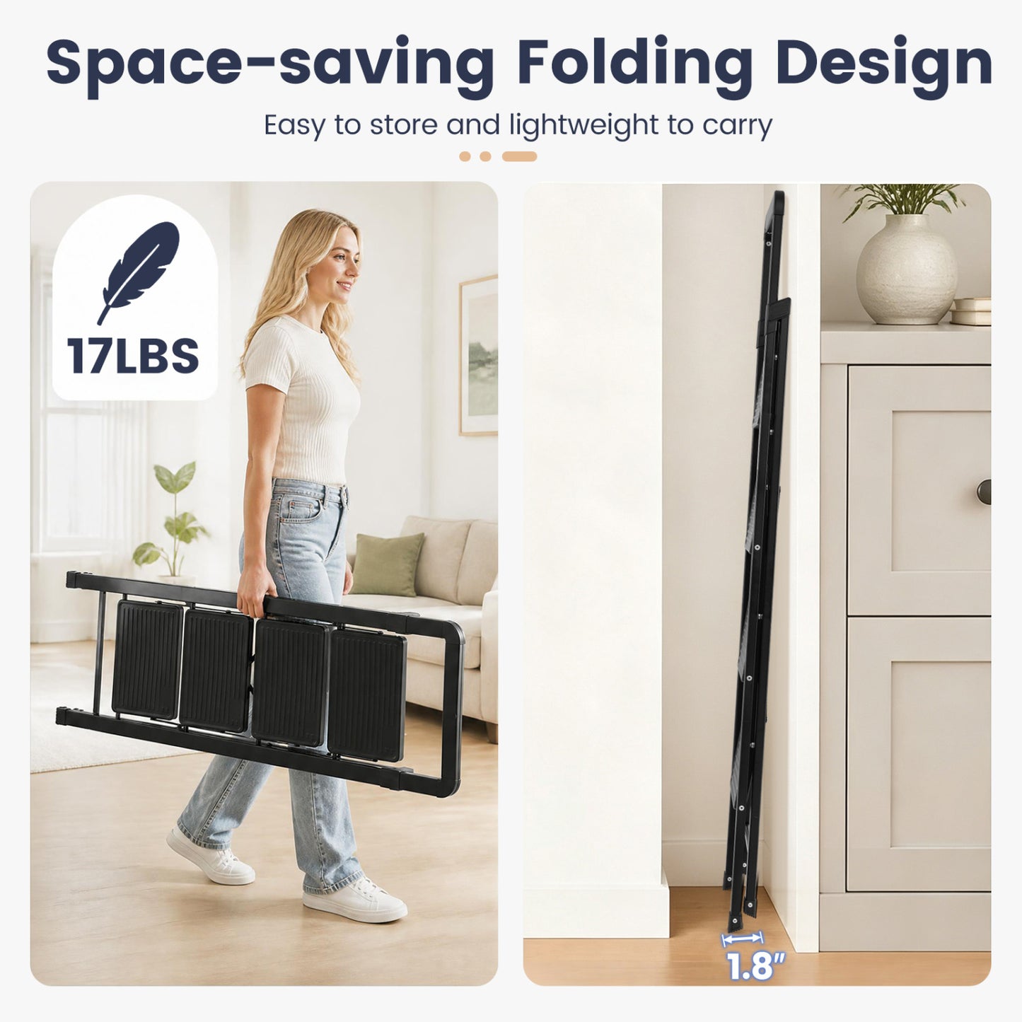 3-Step Folding Step Stool with Wide Anti-Slip Pedals