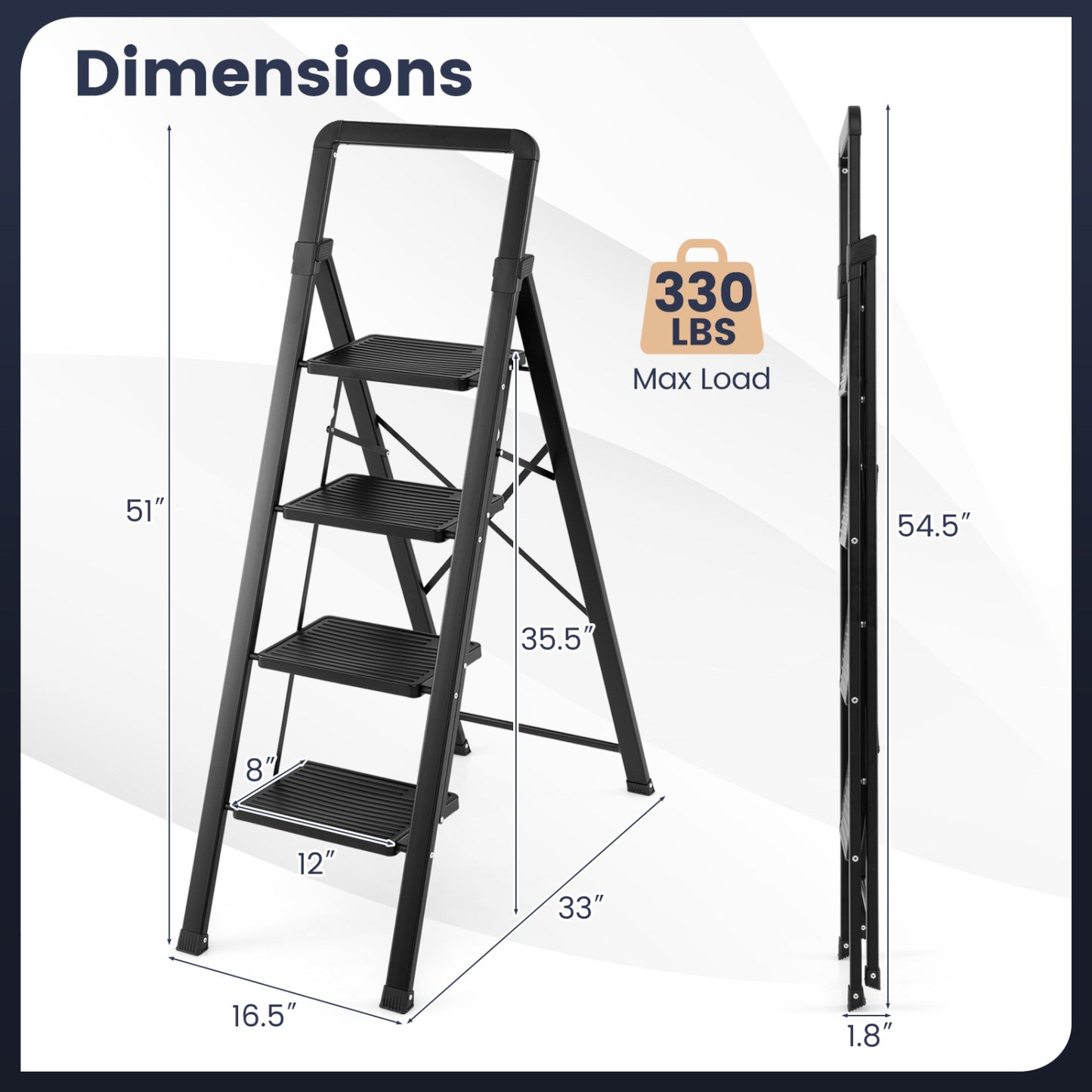 3-Step Folding Step Stool with Wide Anti-Slip Pedals