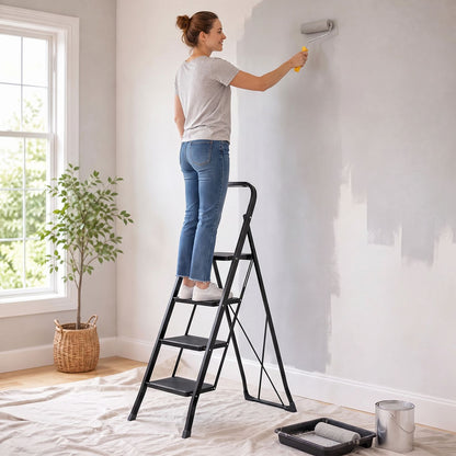 3 Step Ladder Folding Step Stool with Handrail and Wide Anti