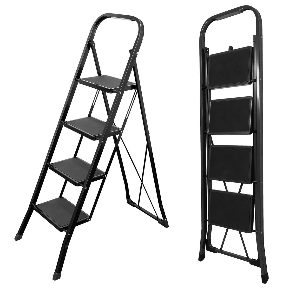 3 Step Ladder Folding Step Stool with Handrail and Wide Anti