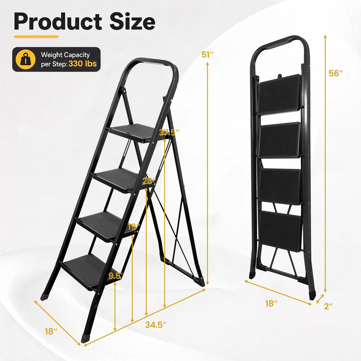 3 Step Ladder Folding Step Stool with Handrail and Wide Anti