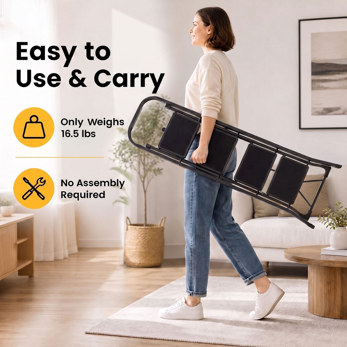 3 Step Ladder Folding Step Stool with Handrail and Wide Anti