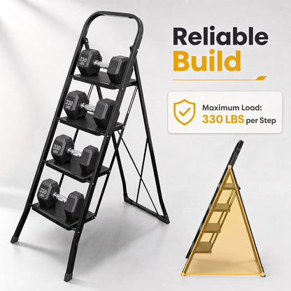 3 Step Ladder Folding Step Stool with Handrail and Wide Anti