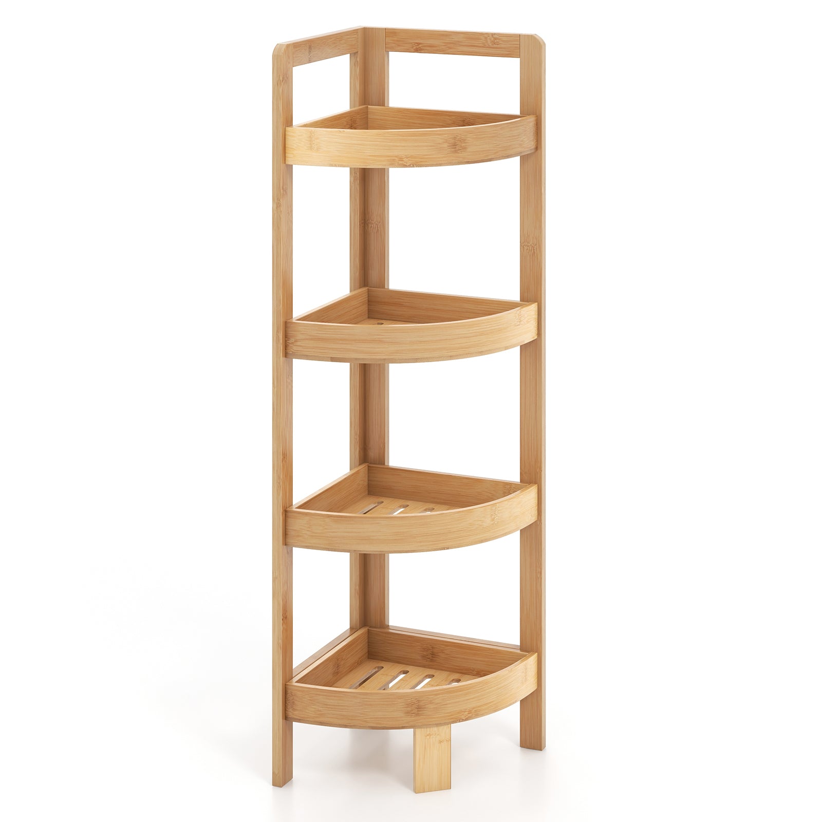 4 Tier Bamboo Corner Shelf Corner Freestanding Storage Organizer Shelving Unit for Bathroom-Natural