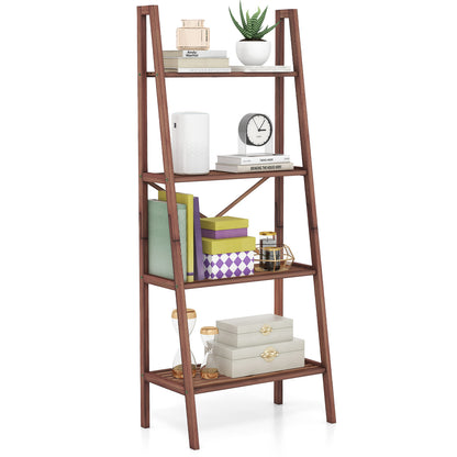 4-Tier Bamboo Ladder Bookshelf 58 Inch - Walnut