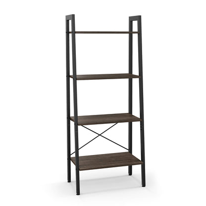 4-Tier Bookshelf with Metal Frame and Adjustable Foot Pads-Oak - Oak