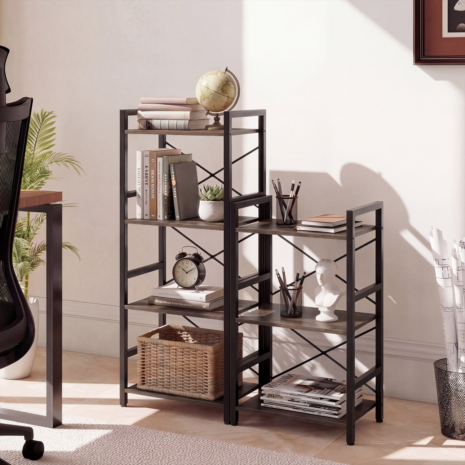 4-Tier Bookshelf Narrow Freestanding Display Shelf with Metal Frame