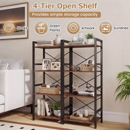 4-Tier Bookshelf Narrow Freestanding Display Shelf with Metal Frame