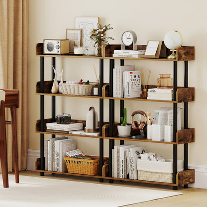 4-Tier Bookshelf Open Bookcase with Anti-Tipping Kit Industrial Storage Unit-Rustic Brown