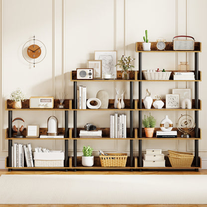 4-Tier Bookshelf Open Bookcase with Anti-Tipping Kit Industrial Storage Unit-Rustic Brown
