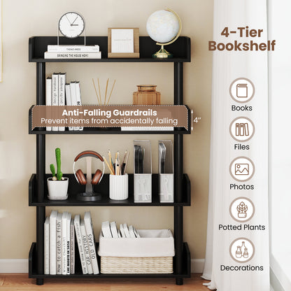 4-Tier Bookshelf Open Bookcase with Anti-Tipping Kit Industrial Storage Unit-Black