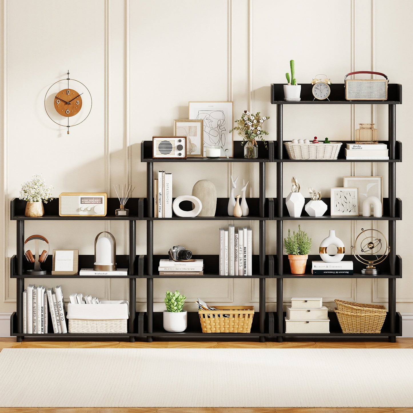 4-Tier Bookshelf Open Bookcase with Anti-Tipping Kit Industrial Storage Unit-Black