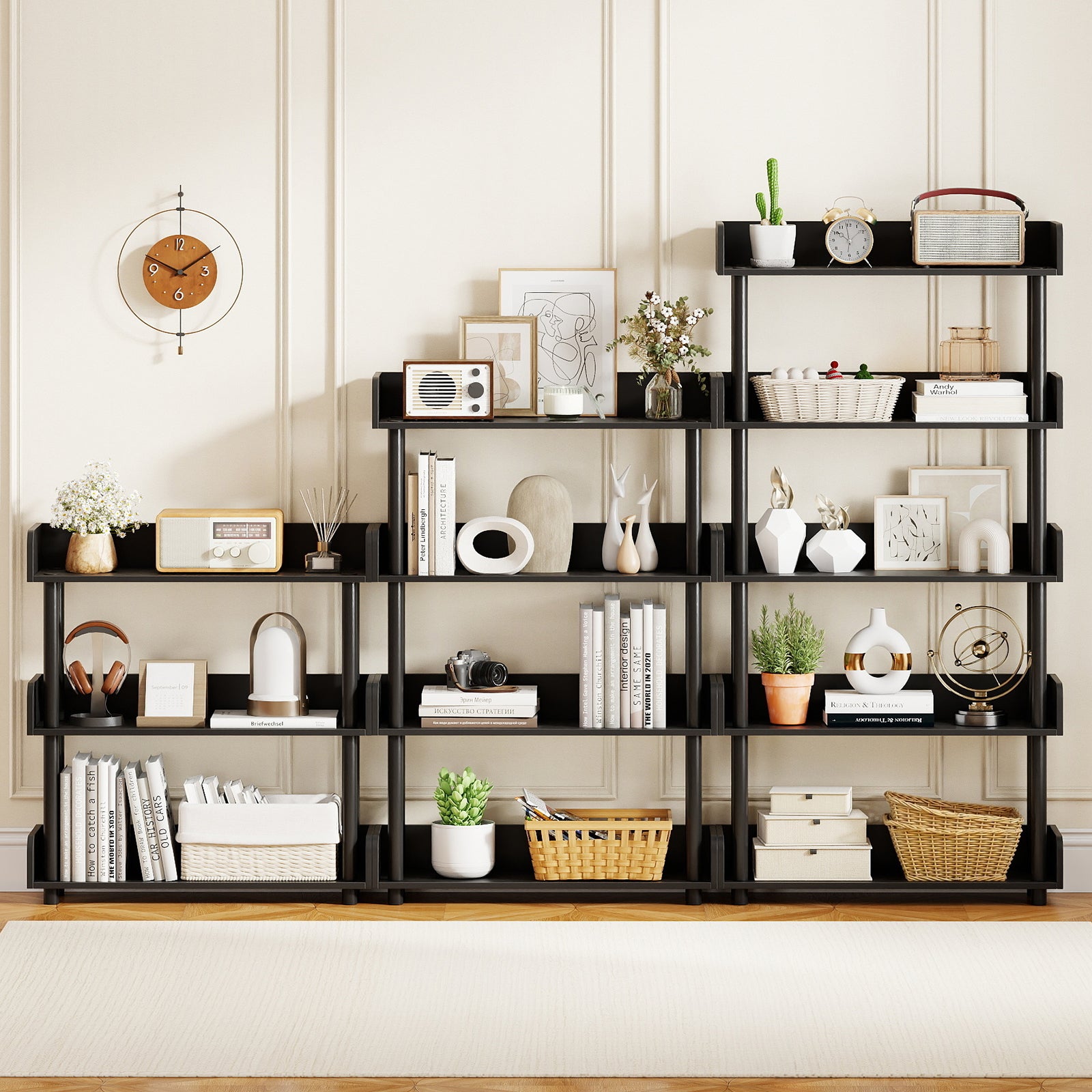 4-Tier Bookshelf Open Bookcase with Anti-Tipping Kit Industrial Storage Unit-Black