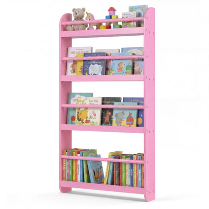 4-Tier Wall Mounted Bookshelf with Safety Rails