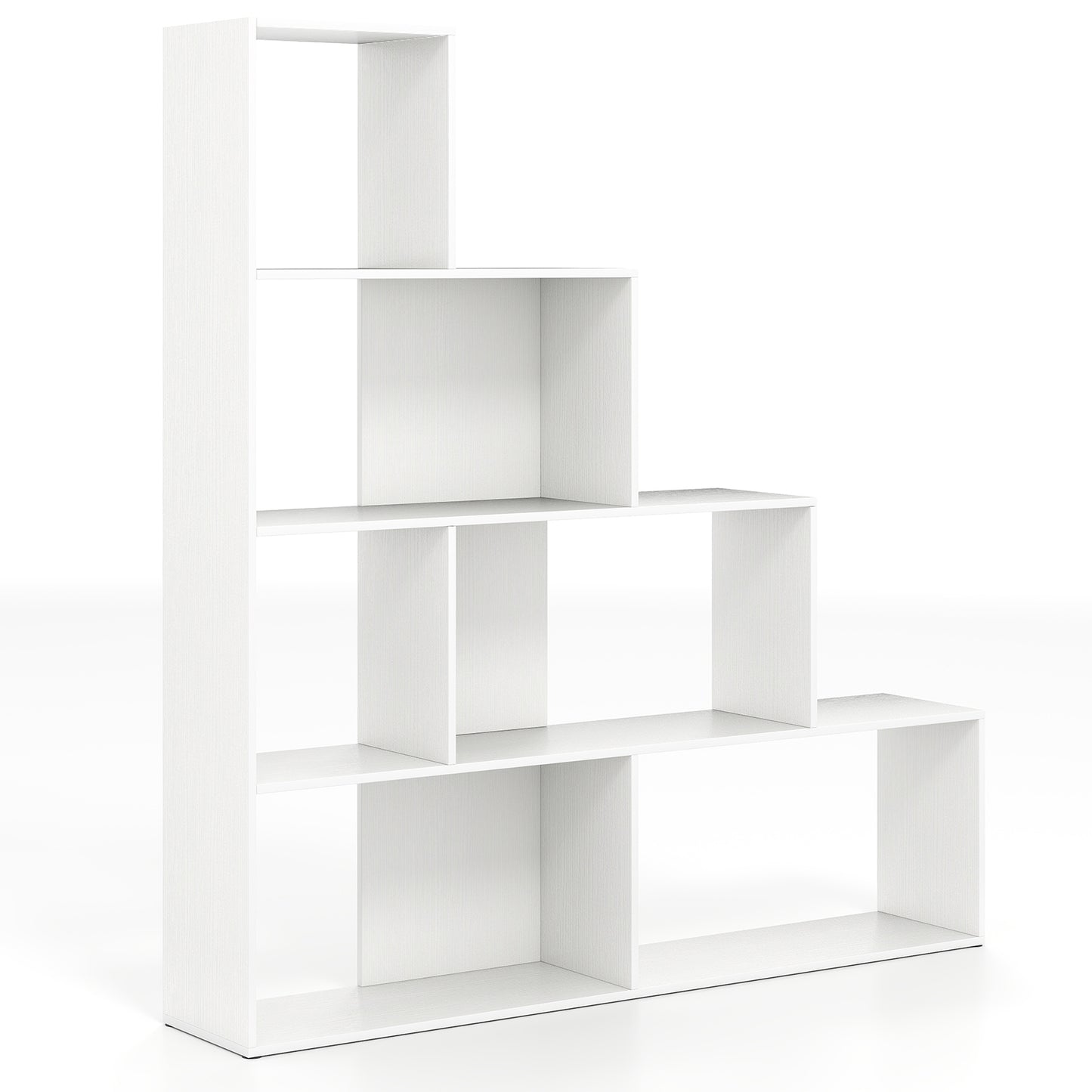 4-Tier Stepped Bookshelf Freestanding Ladder Storage Shelf with 6 Cubes-Rustic Brown - White
