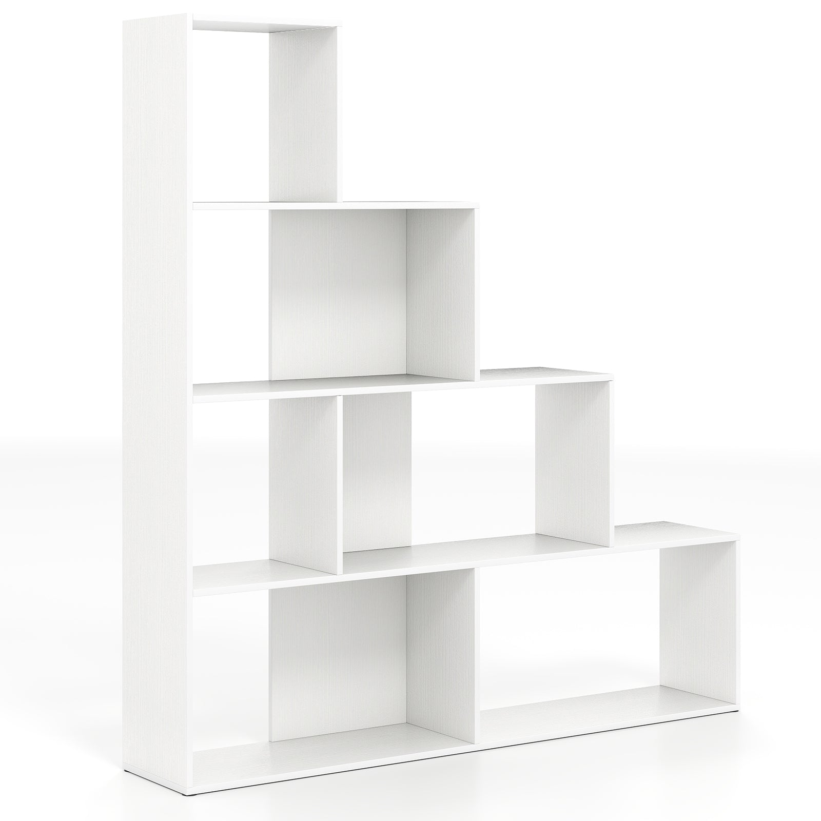 4-Tier Stepped Bookshelf Freestanding Ladder Storage Shelf with 6 Cubes-Rustic Brown - White