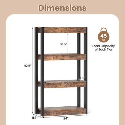 4 Tier Bookshelf Wooden Bookcase with Dual Anti-Tipping Kits