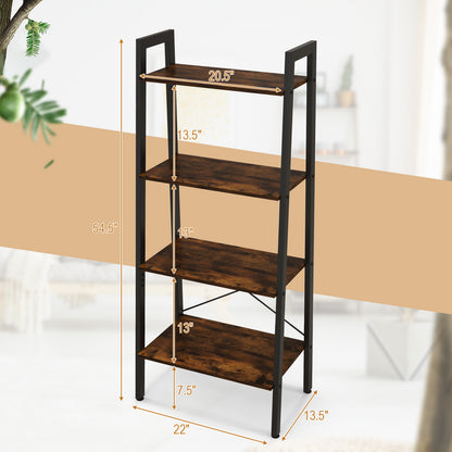 4-Tier Bookshelf with Metal Frame and Adjustable Foot Pads