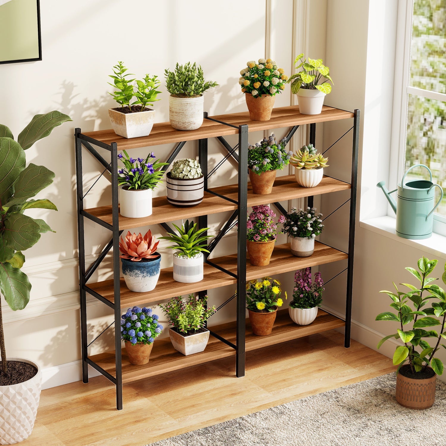 4-Tier Bookshelf with Heavy-Duty Metal Frame-Walnut