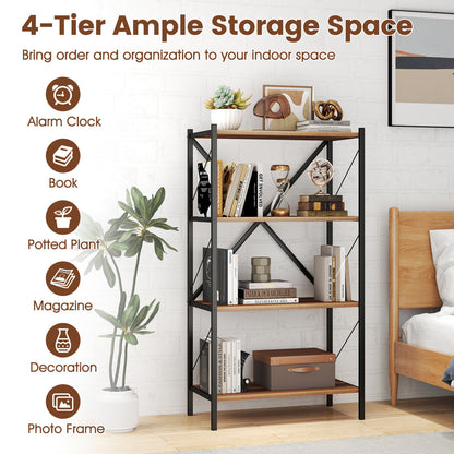 4-Tier Bookshelf with Heavy-Duty Metal Frame-Walnut