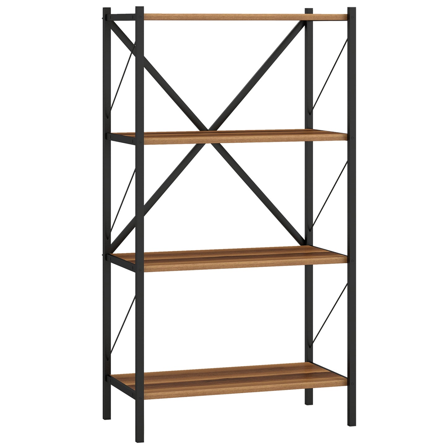 4-Tier Bookshelf with Heavy-Duty Metal Frame-Walnut