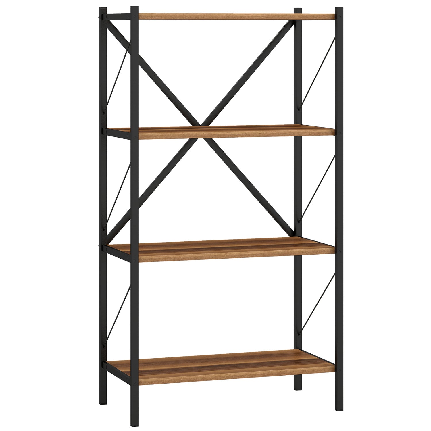 4-Tier Bookshelf with Heavy-Duty Metal Frame-Walnut