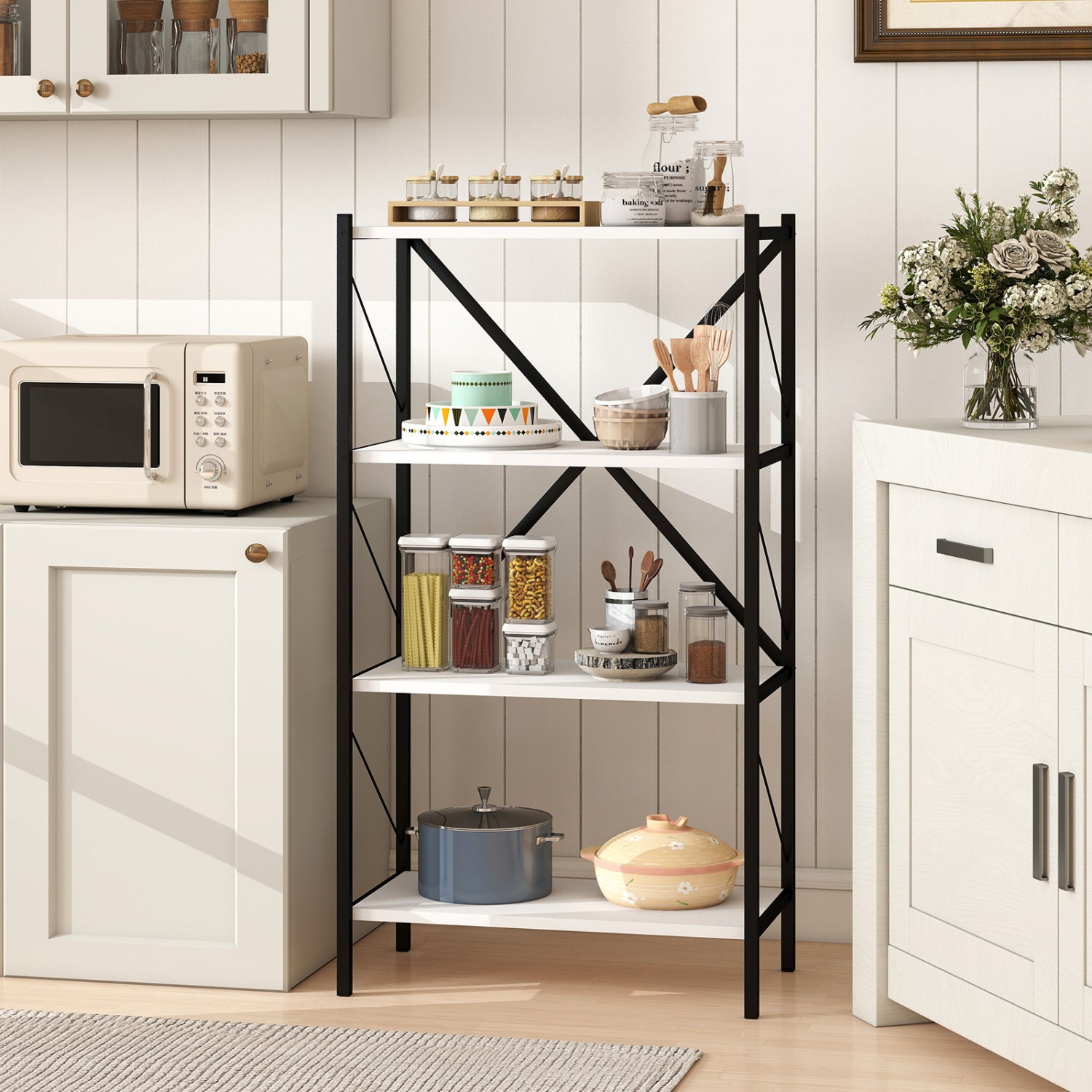 4-Tier Bookshelf with Heavy-Duty Metal Frame-White