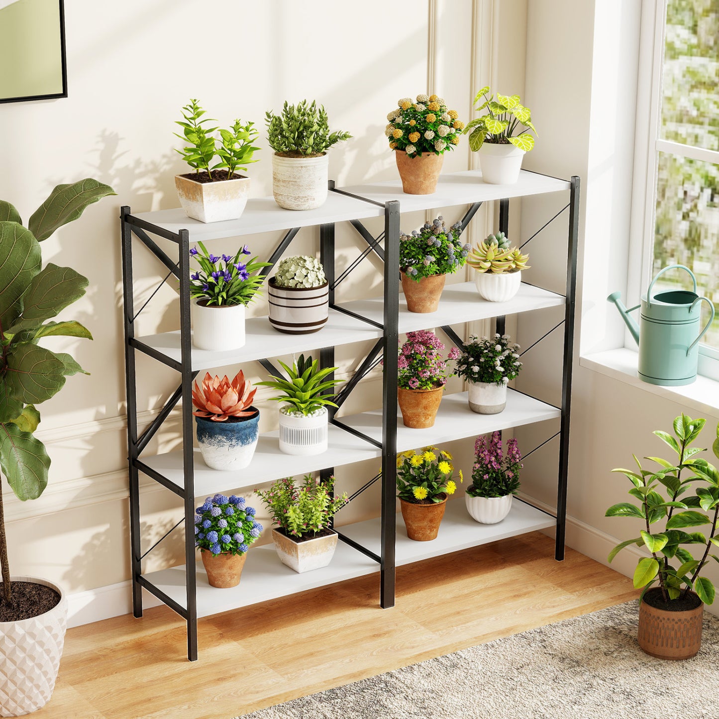 4-Tier Bookshelf with Heavy-Duty Metal Frame-White