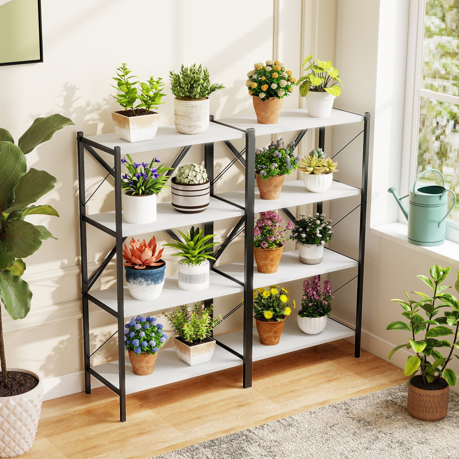 4-Tier Bookshelf with Heavy-Duty Metal Frame-White