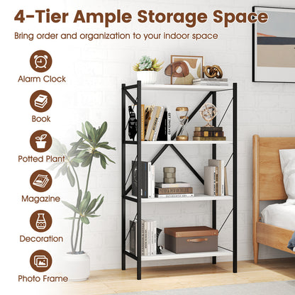 4-Tier Bookshelf with Heavy-Duty Metal Frame-White