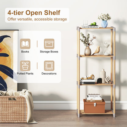 5-Tier Pine Wood Bookshelf with Open Shelves