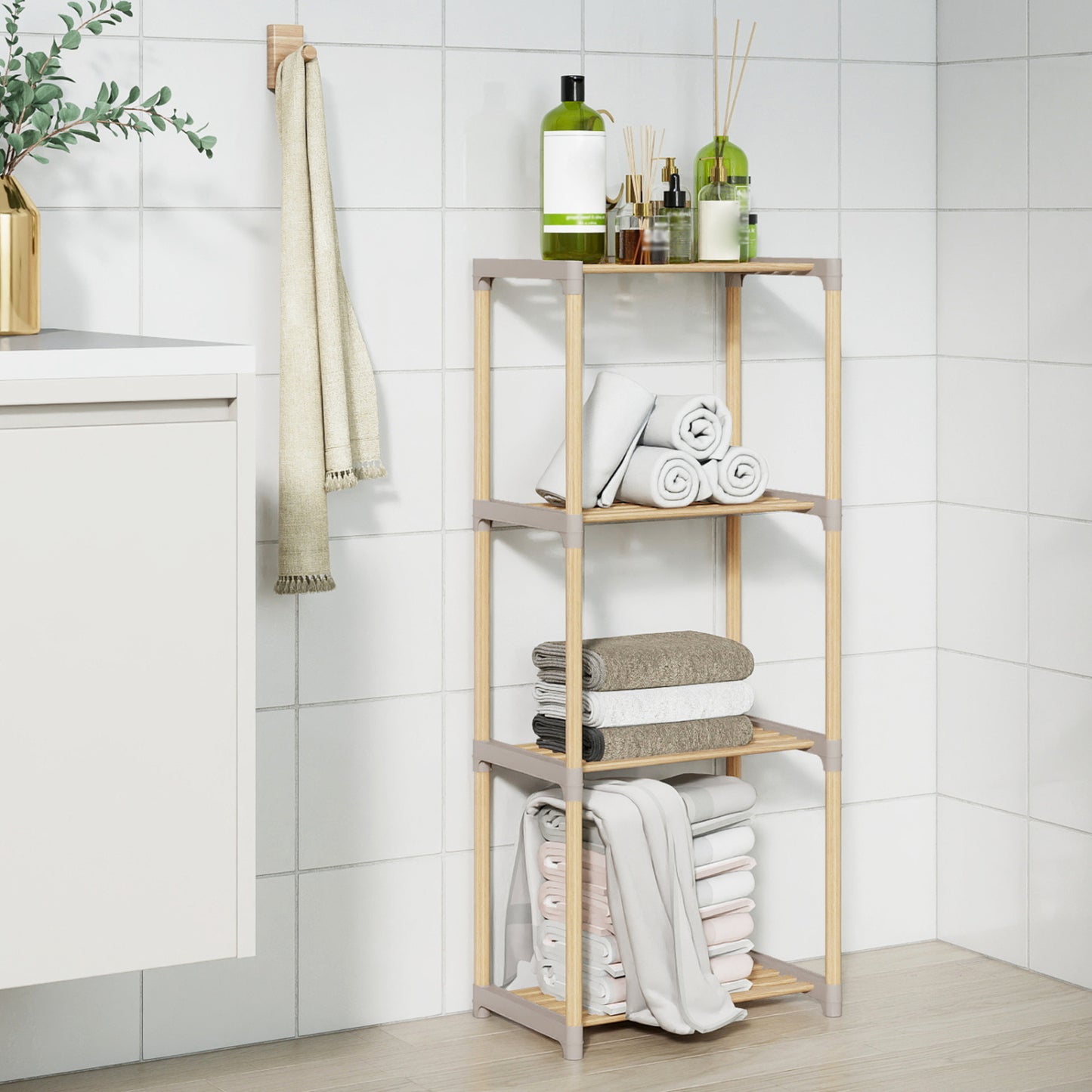 5-Tier Pine Wood Bookshelf with Open Shelves