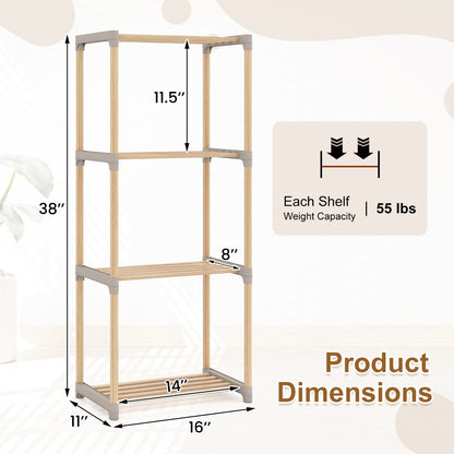 5-Tier Pine Wood Bookshelf with Open Shelves