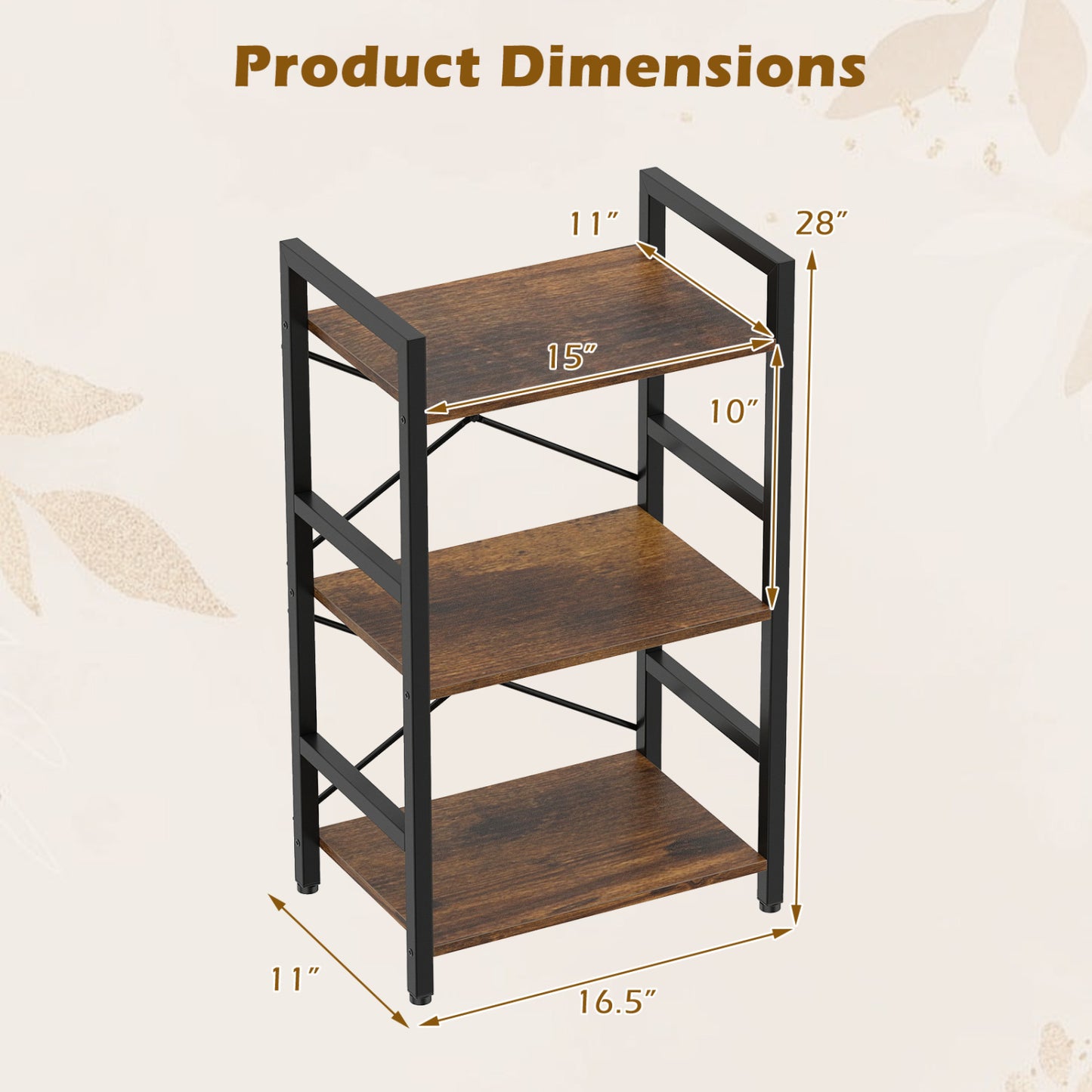 4-Tier Bookshelf with Metal Frame and Wooden Storage Racks for Study