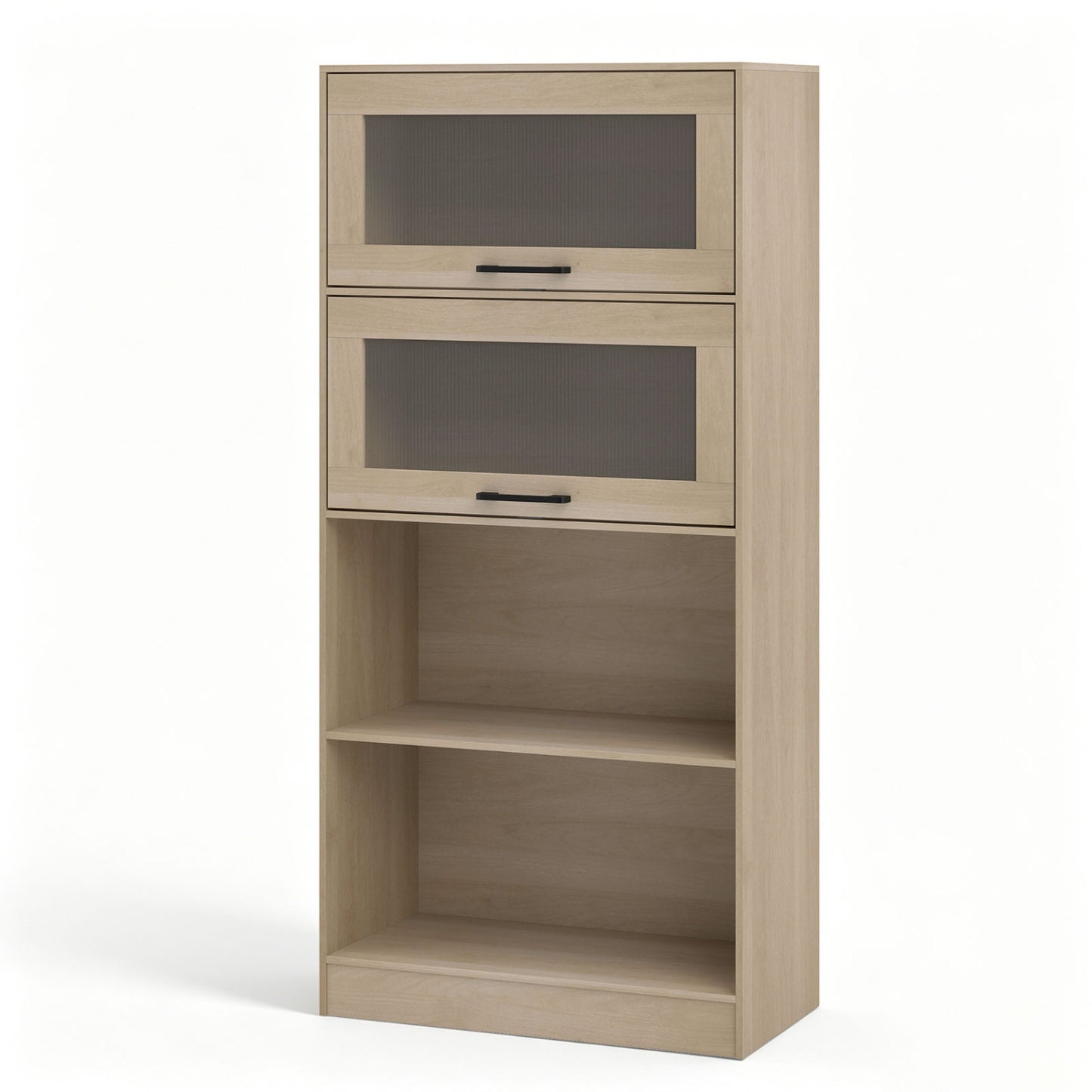 4-Tier Bookshelf with Storage Cabinets - Natural Wood