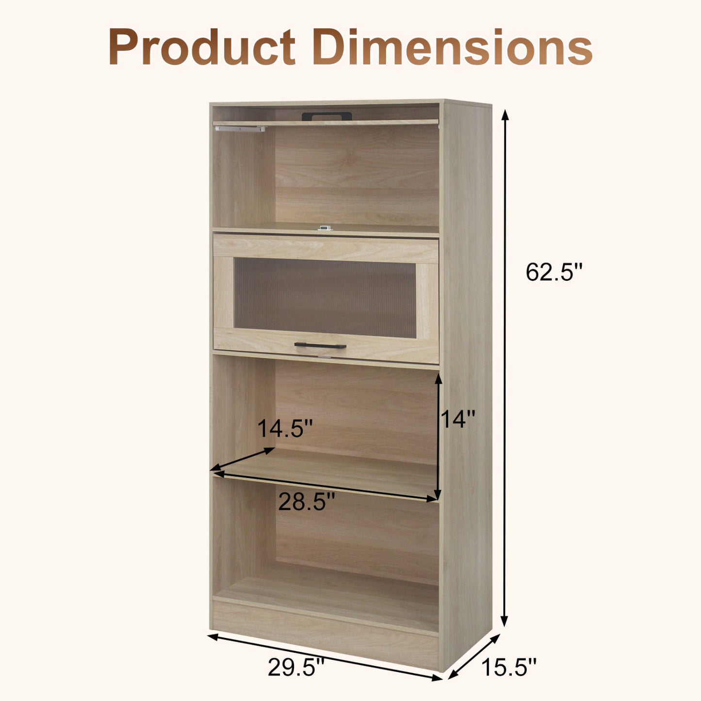 4-Tier Bookshelf with Storage Cabinets - Natural Wood