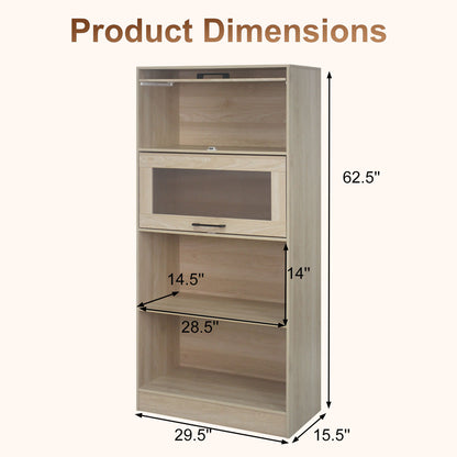 4-Tier Bookshelf with Storage Cabinets - Natural Wood